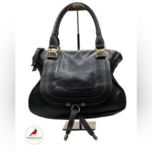 Chloé Marcie Leather Satchel | Black Pebbled Leather | Top Handle Shoulder Bag